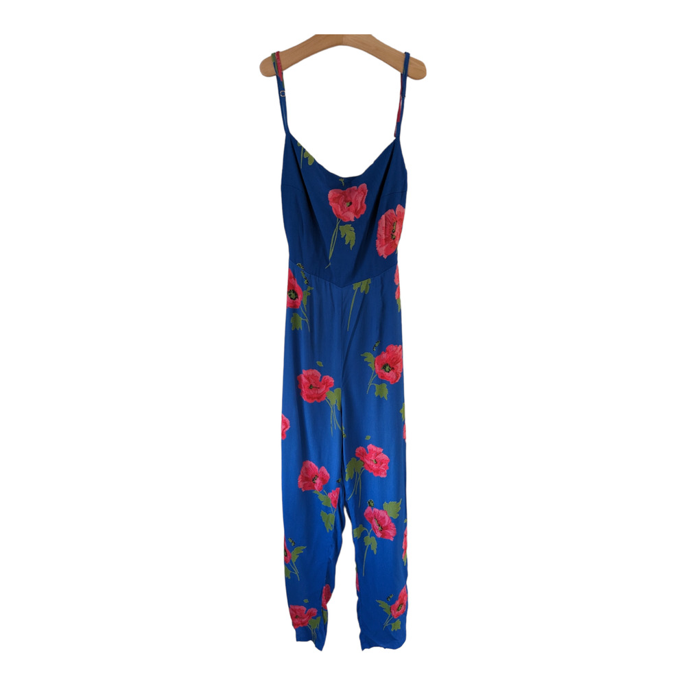 Flynn Skye Size XS Rosalie Jumpsuit Blue Floral Rayon Tie Back Sleeveless